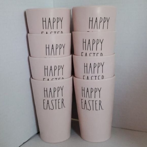 8 Happy Easter Cups Tumblers Rae Dunn Pink Plastic - Picture 9 of 11